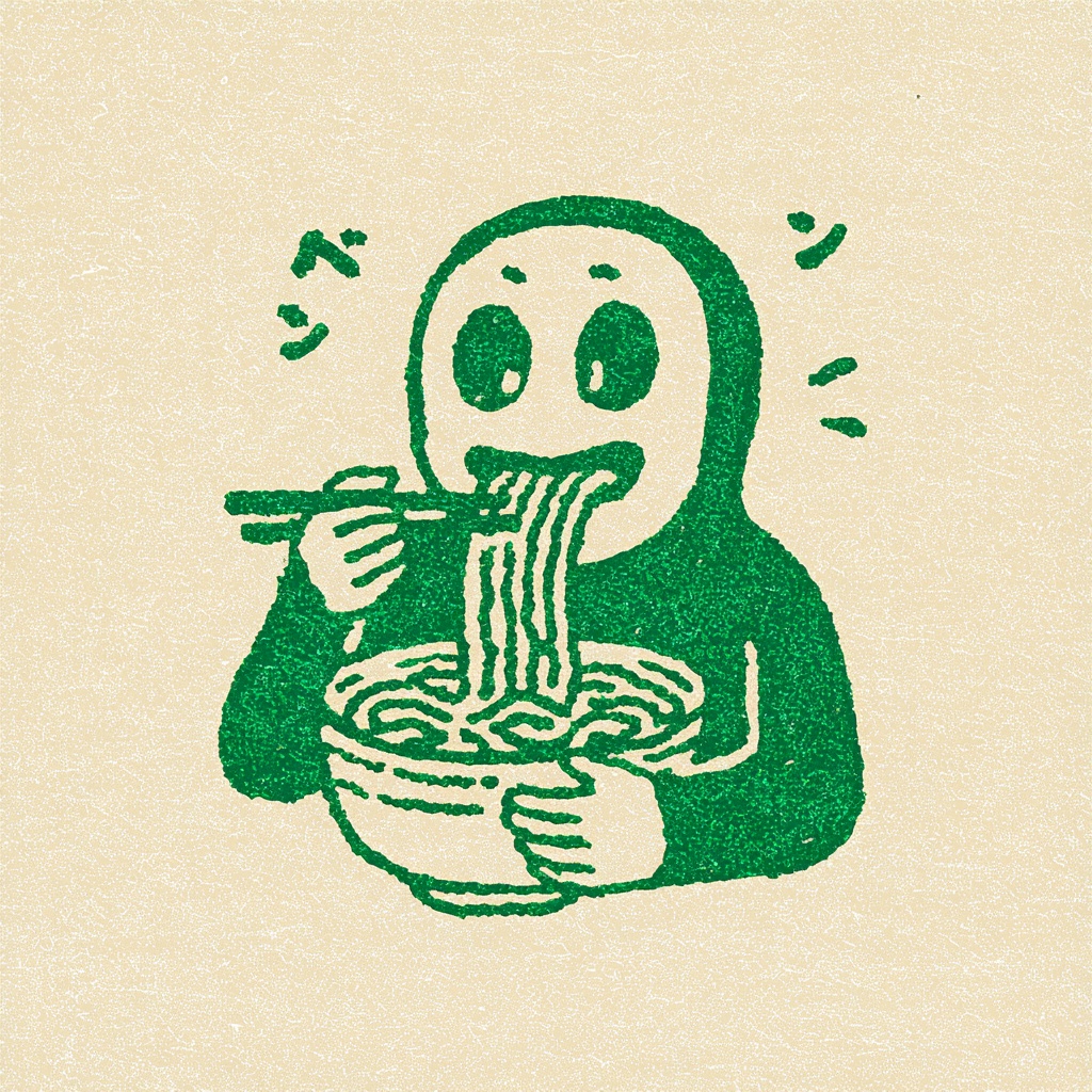 Retro Japanese Kid with Carnival Mask Ramen Design