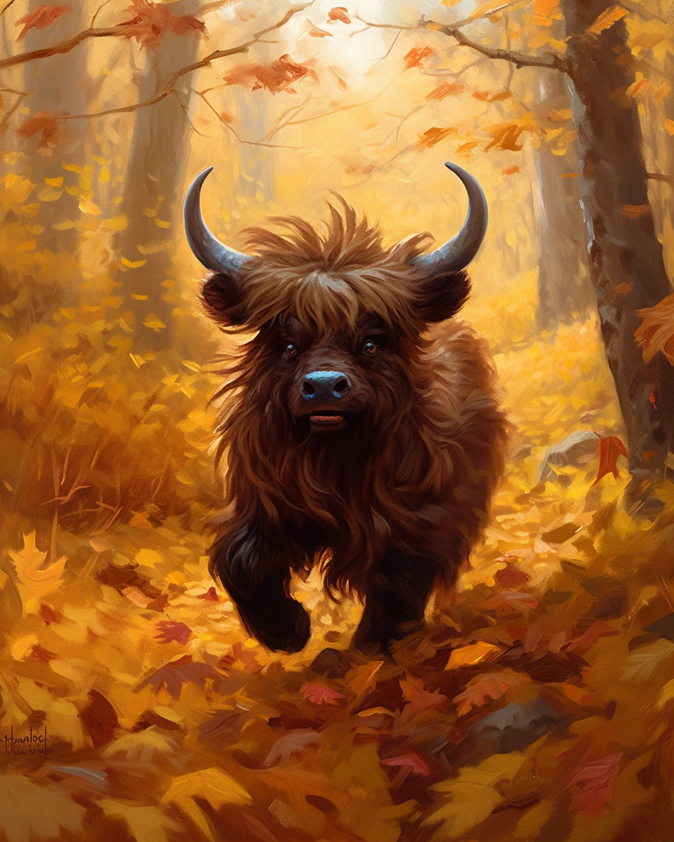 Cute Yak in Colorful Forest: A Quirky Portrait