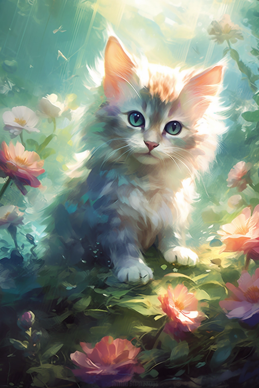 Whimsical Garden Playtime with Adorable Kitten