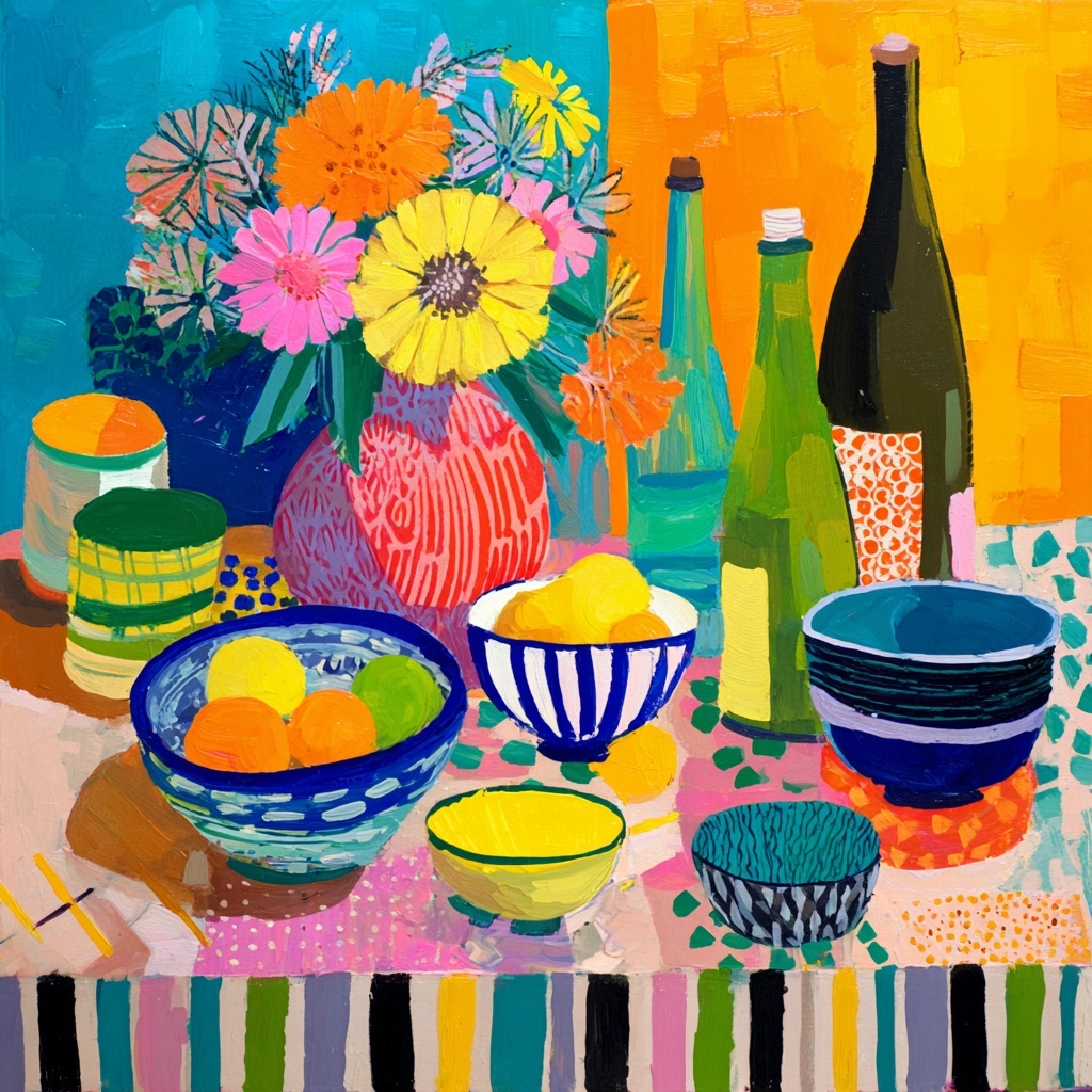 Joyful Matisse-Style Tabletop Art in Gouache