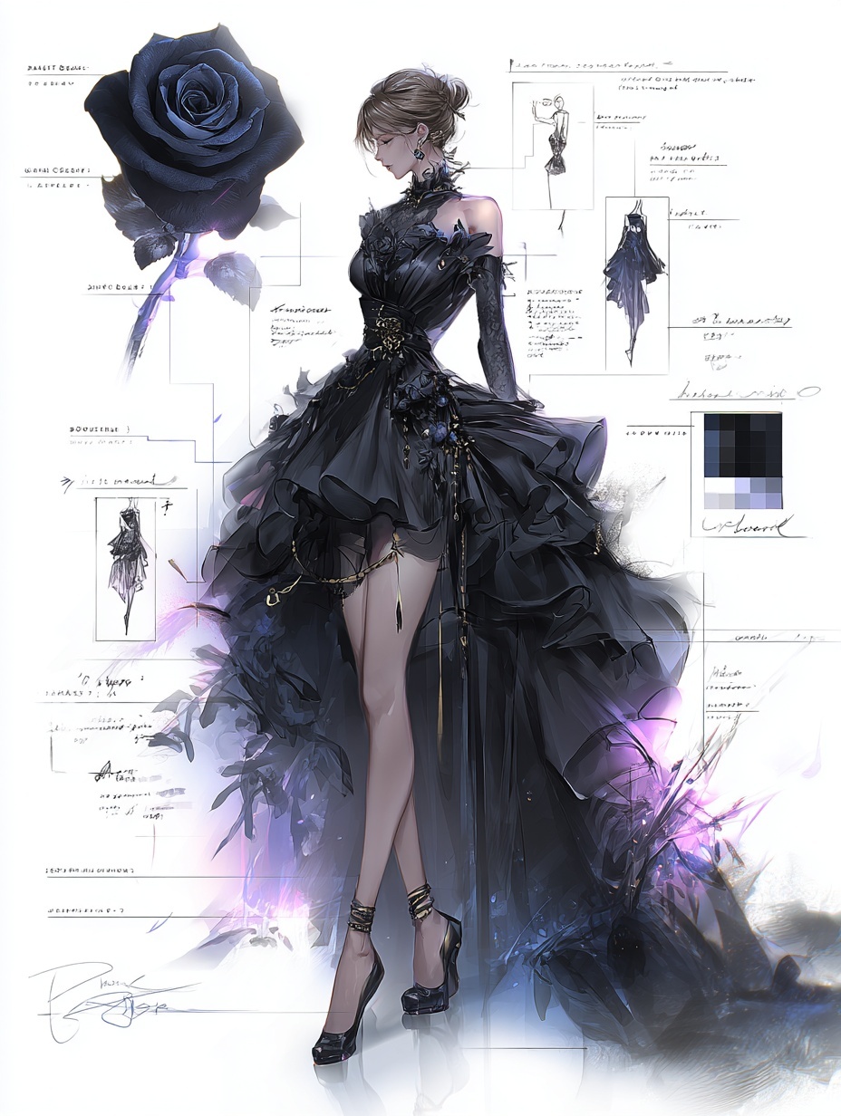 Elegant Fashion: Black Rose in the Deep Abyss