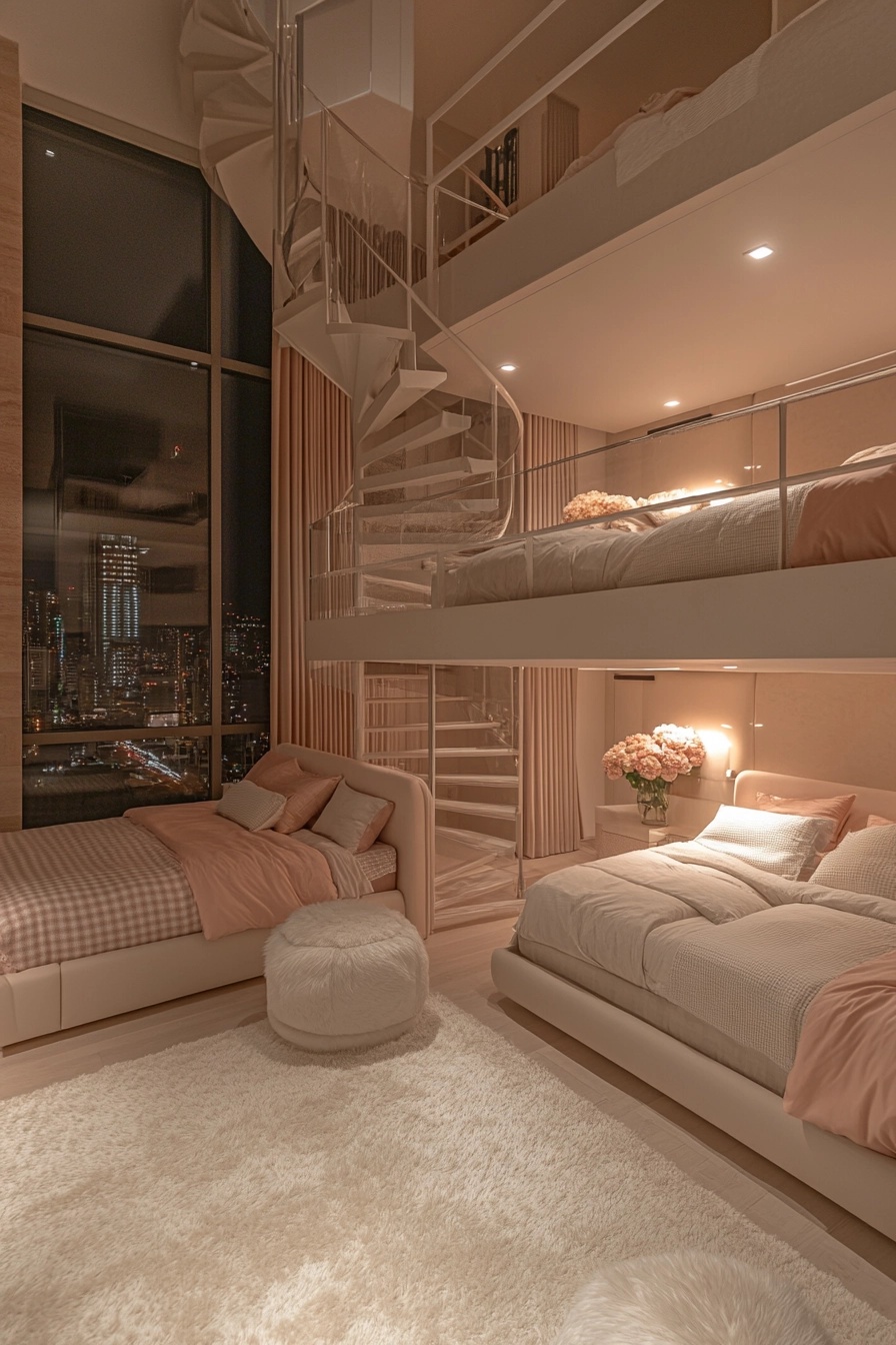 Chic Bedroom with City Views & Cozy Beds