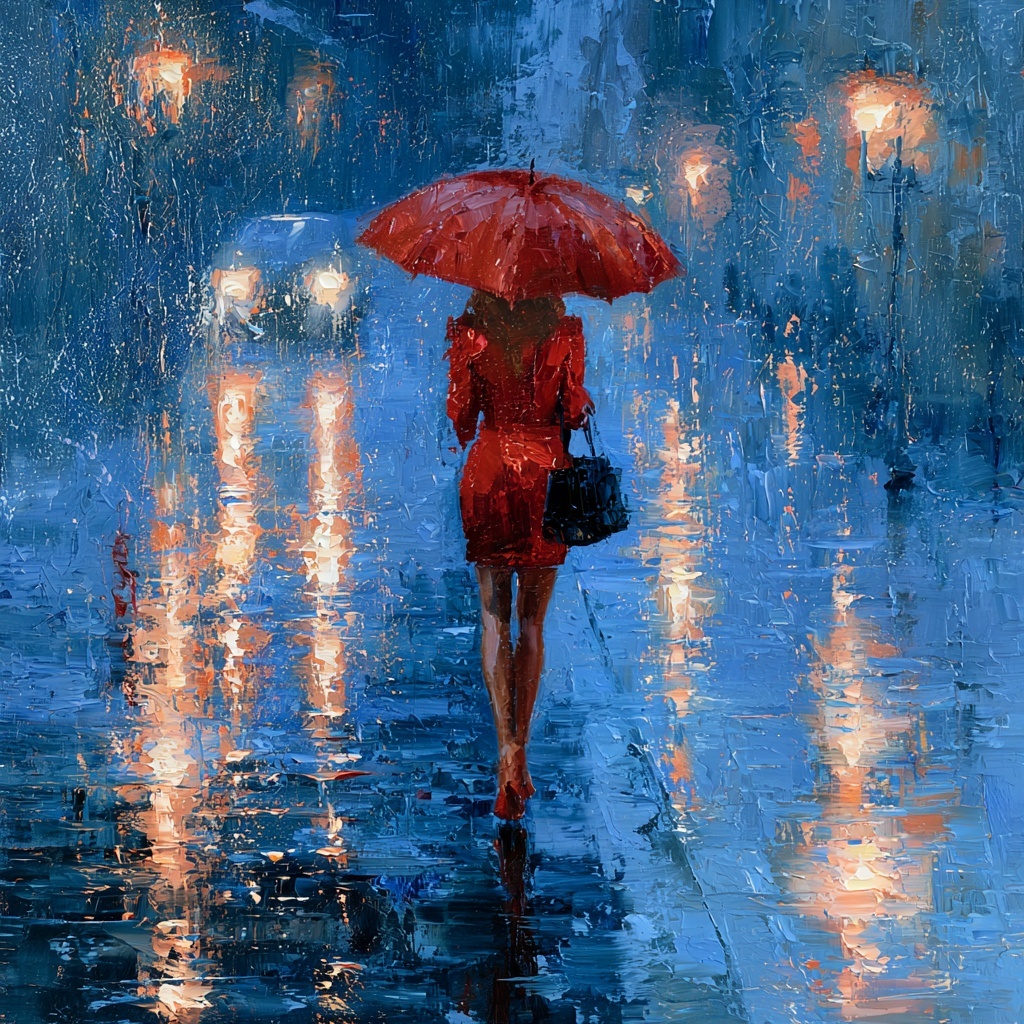 Impressionist Art: Woman with Red Umbrella