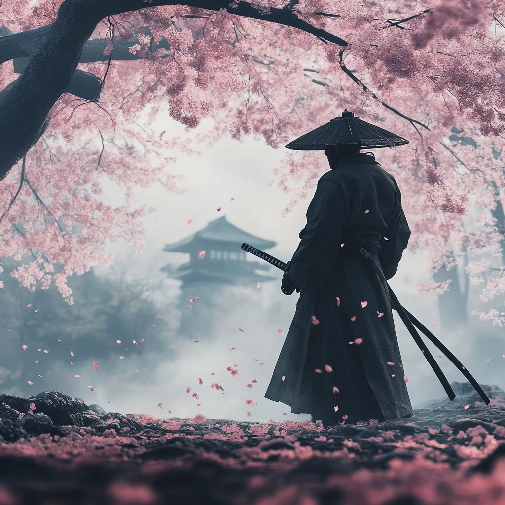 Serene Samurai: Cherry Blossom Tranquility