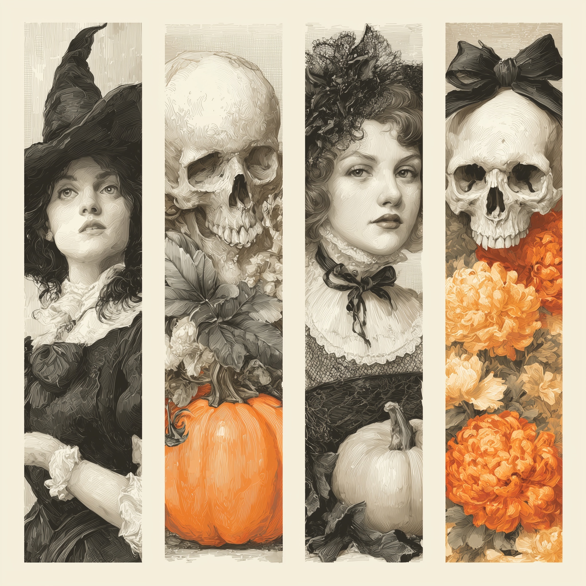 Vintage Halloween Watercolor Collage Art Print