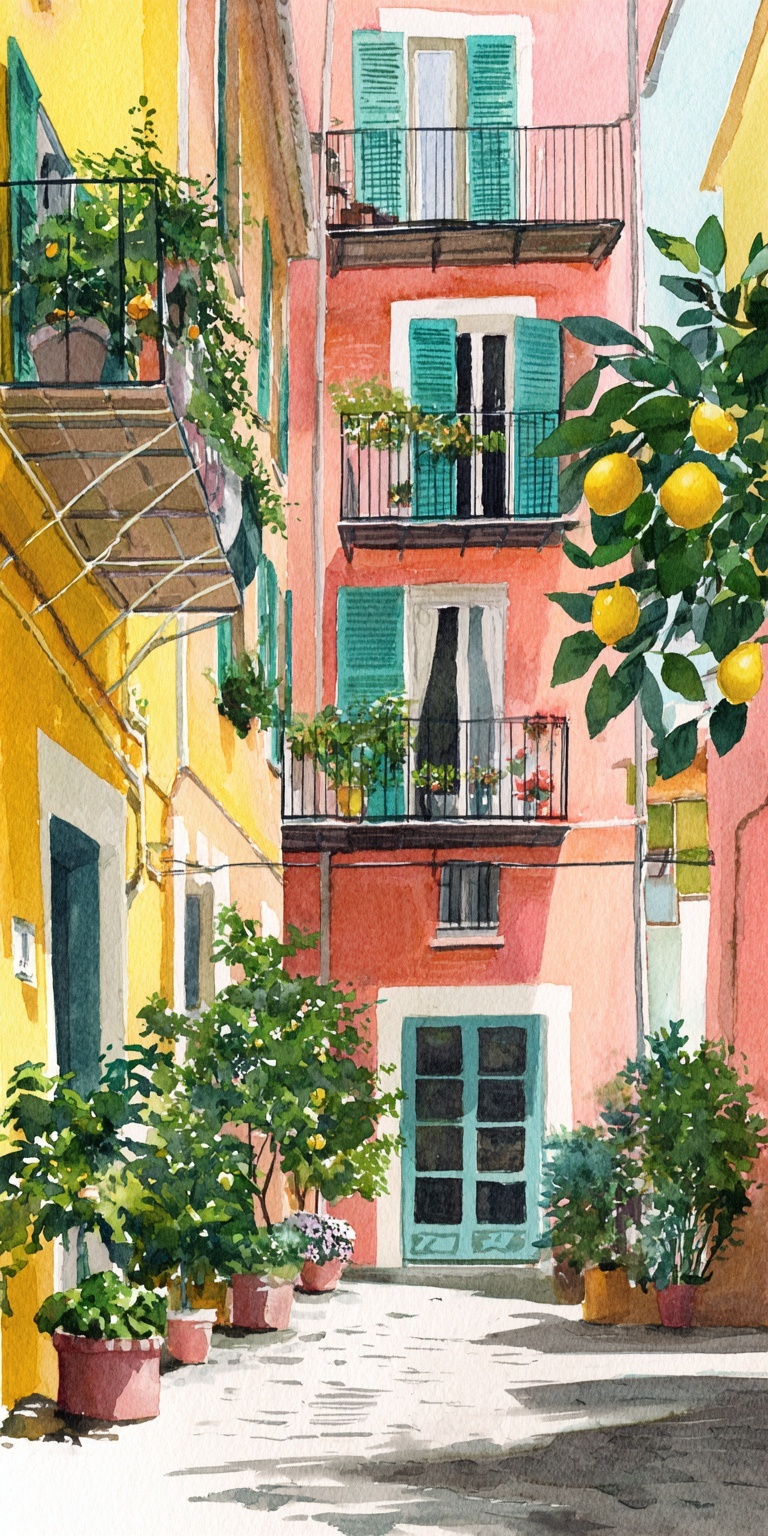 Vibrant Watercolor of the French Riviera Scene