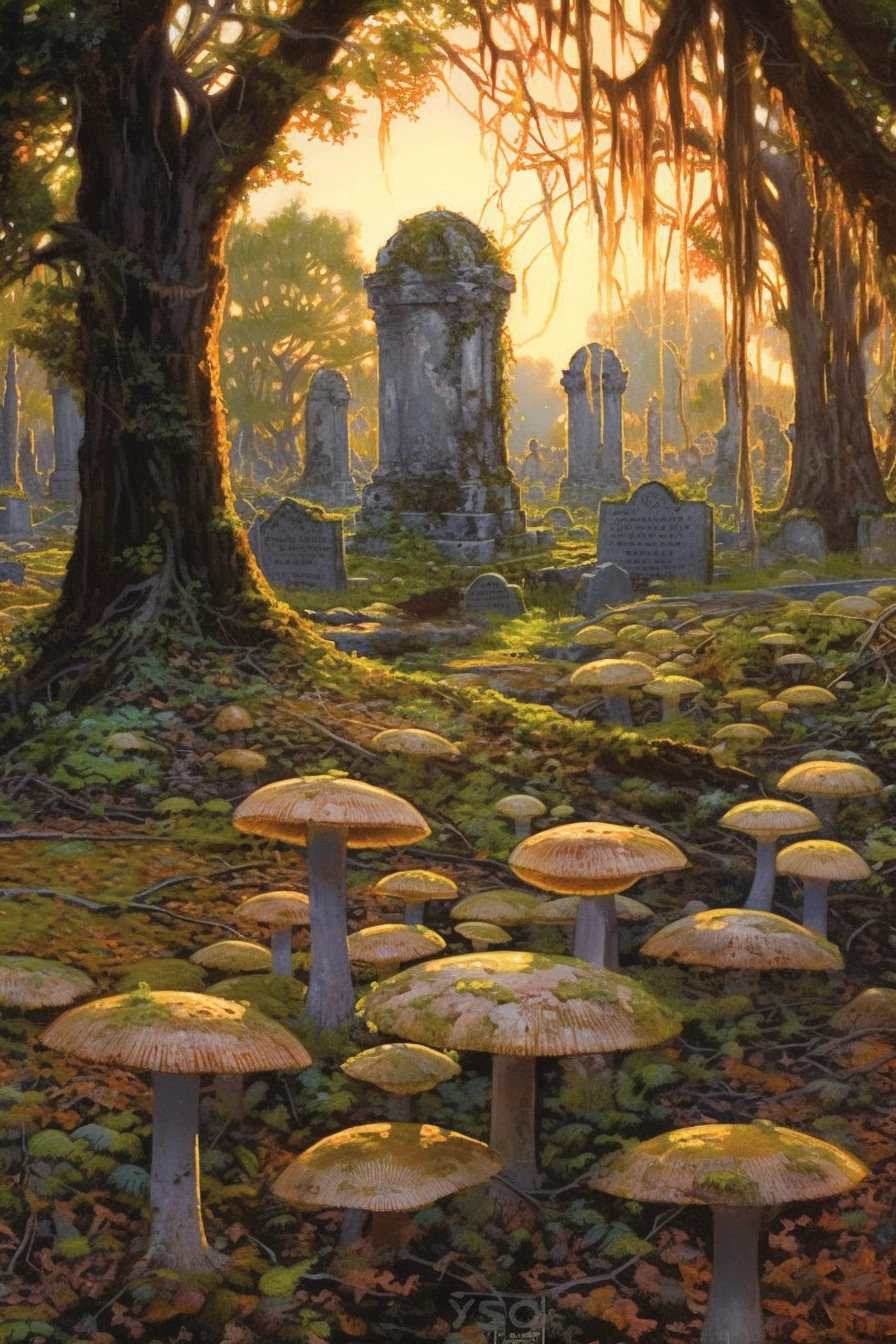 Mysterious Fungal Memorial: Headstones & Crypts