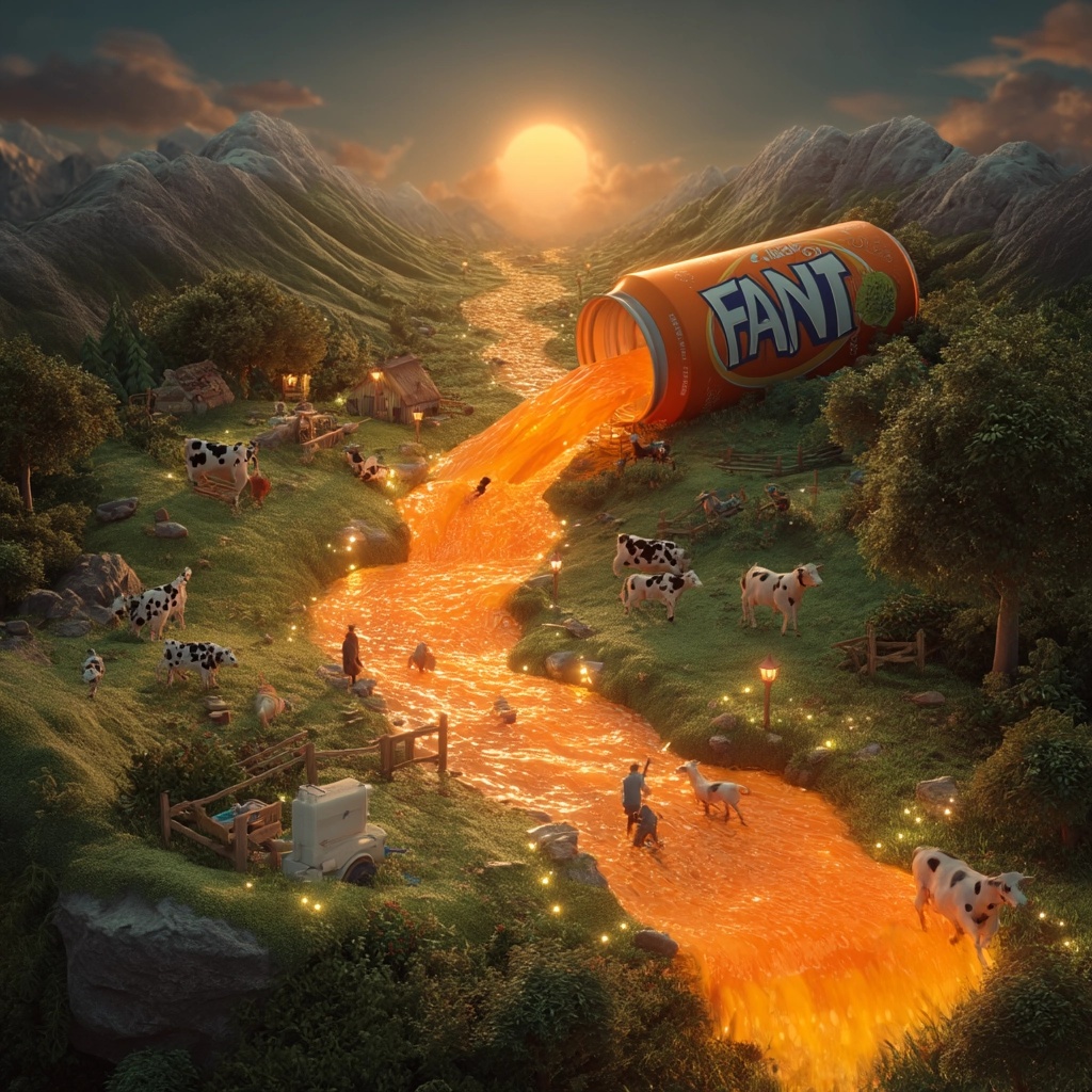Whimsical Orange Soda Waterfall Adventure