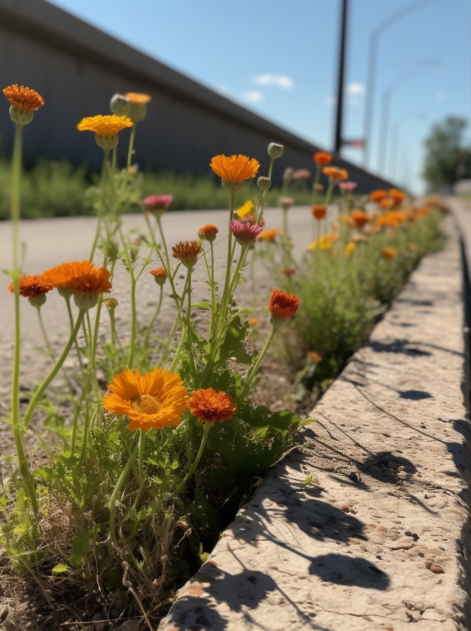 Recycled Prairiecore Flowers on Concrete Road