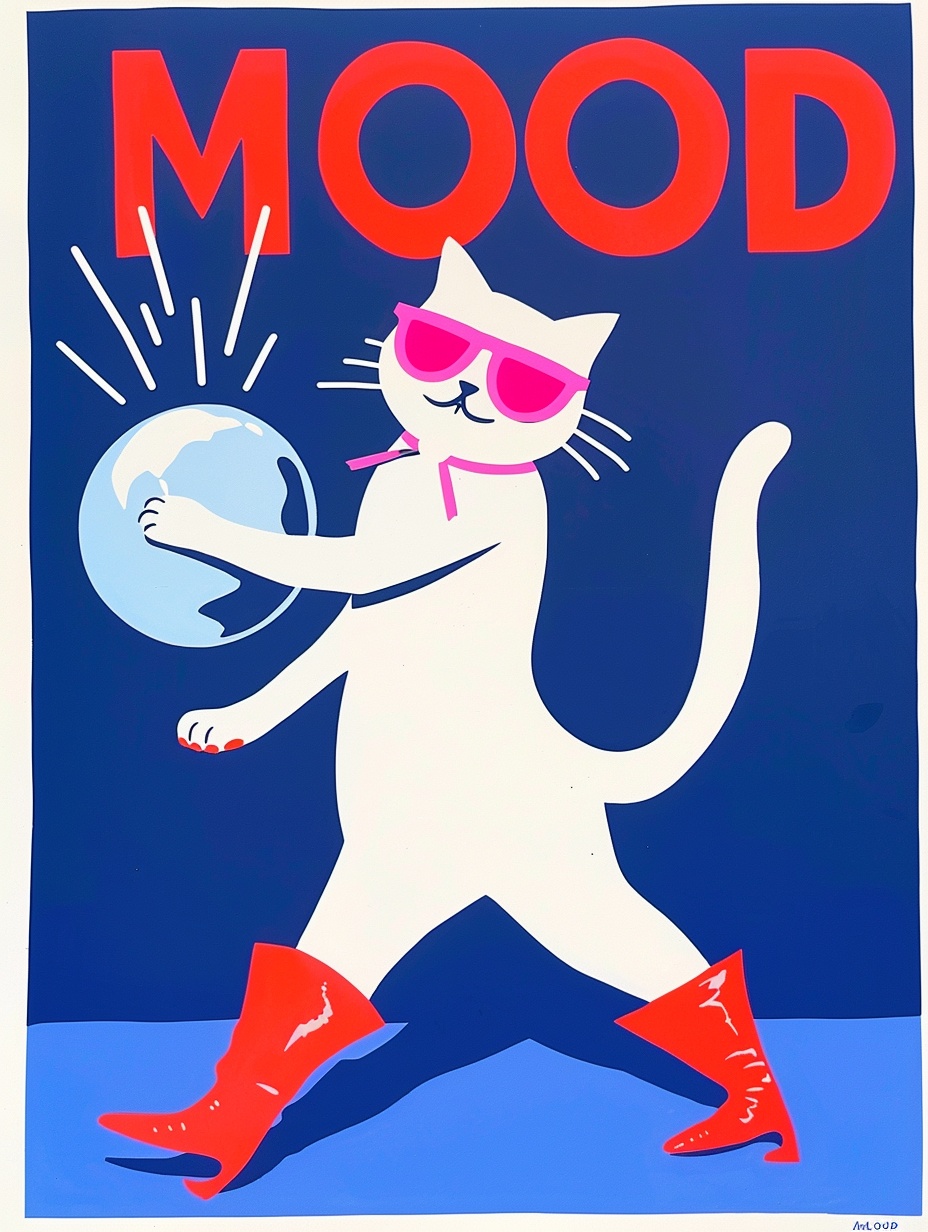 Modern Disco Cat Print - Vibrant Matisse Style Design