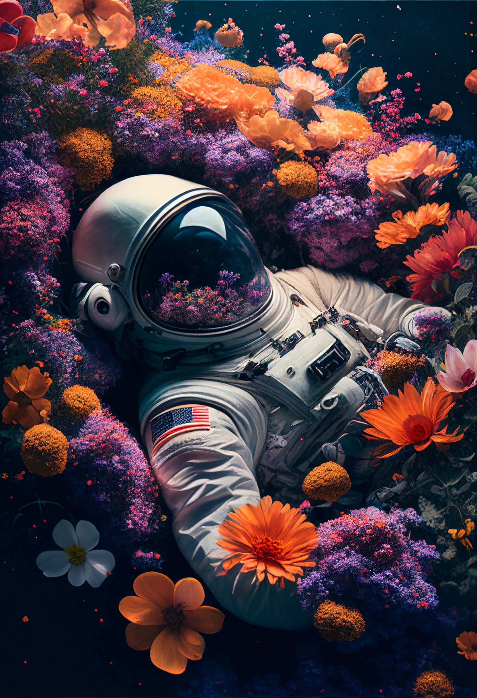 Stunning 4K Cinematic View of Astronaut in Flower Field