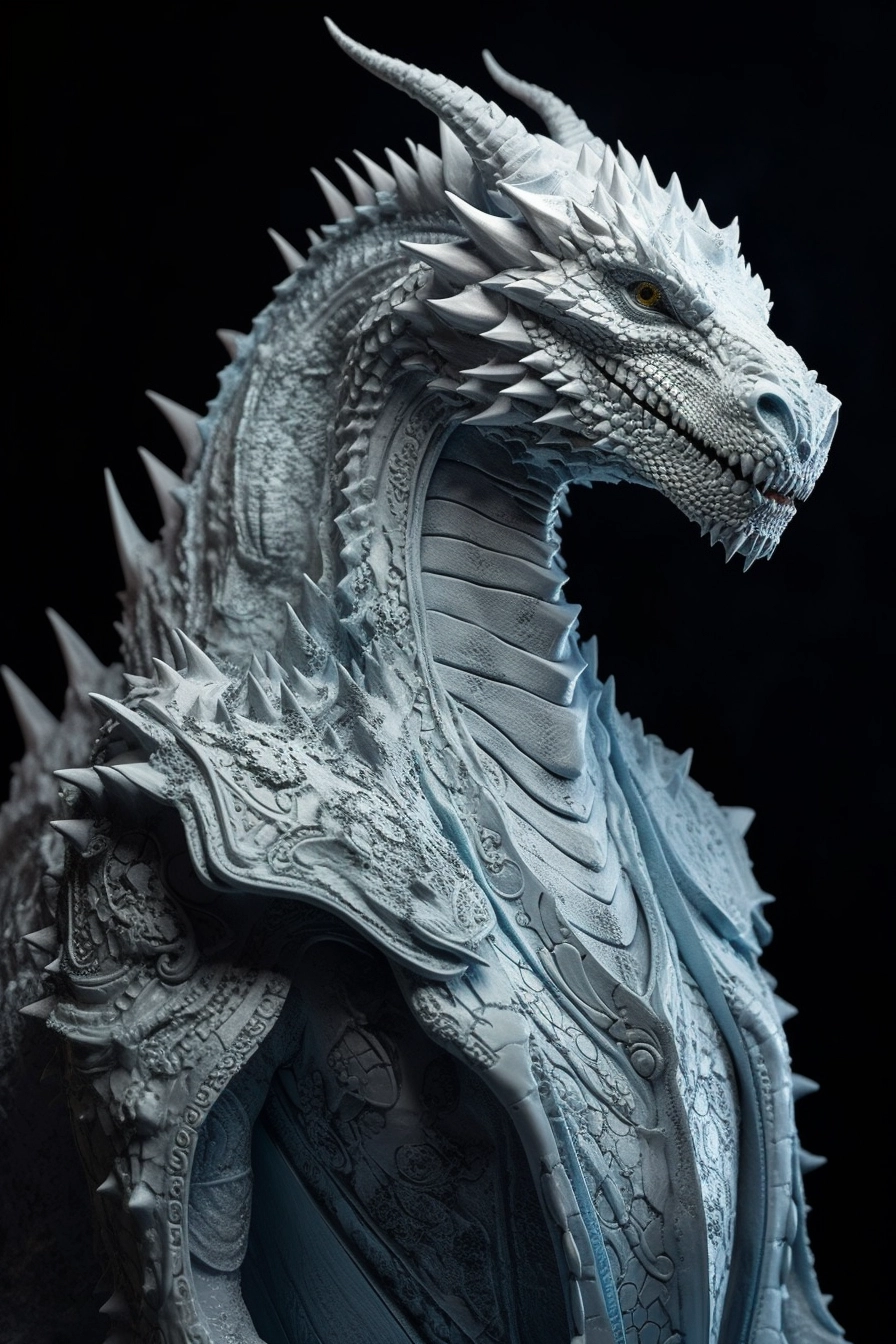 White Dragon in Vantablack Armor: Ultra-Sharp Photography