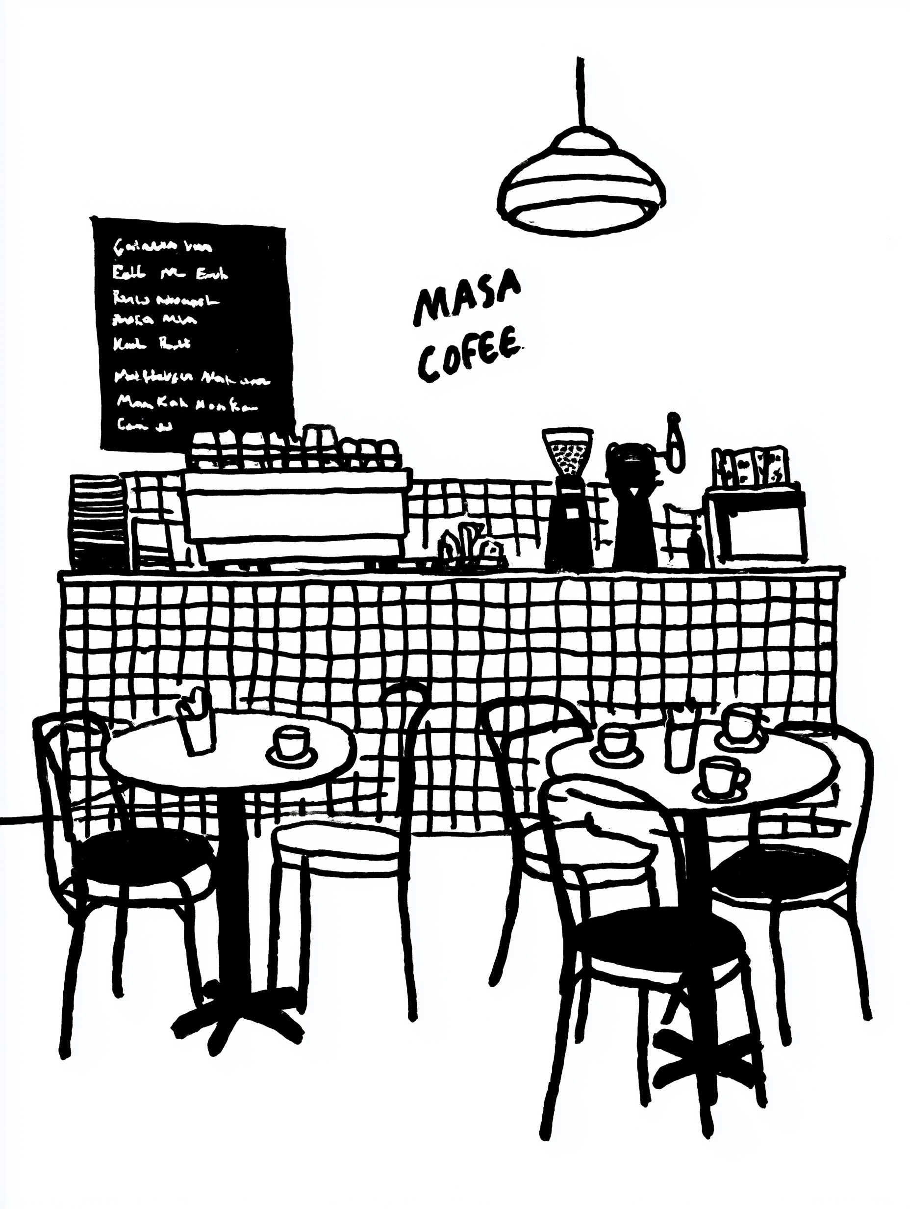 Cozy Café Interior: Minimalist Line Illustration