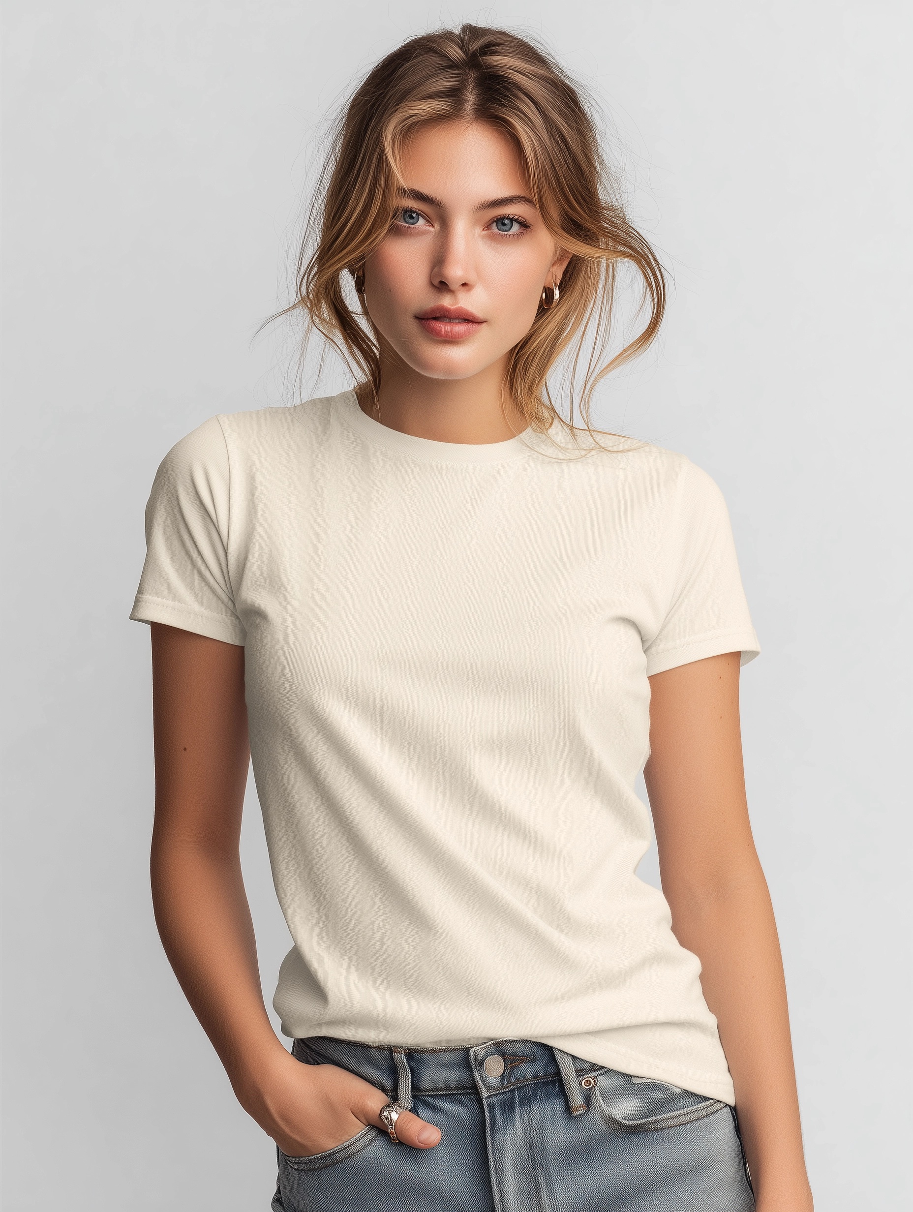 Cream Women's T-Shirt on White Background