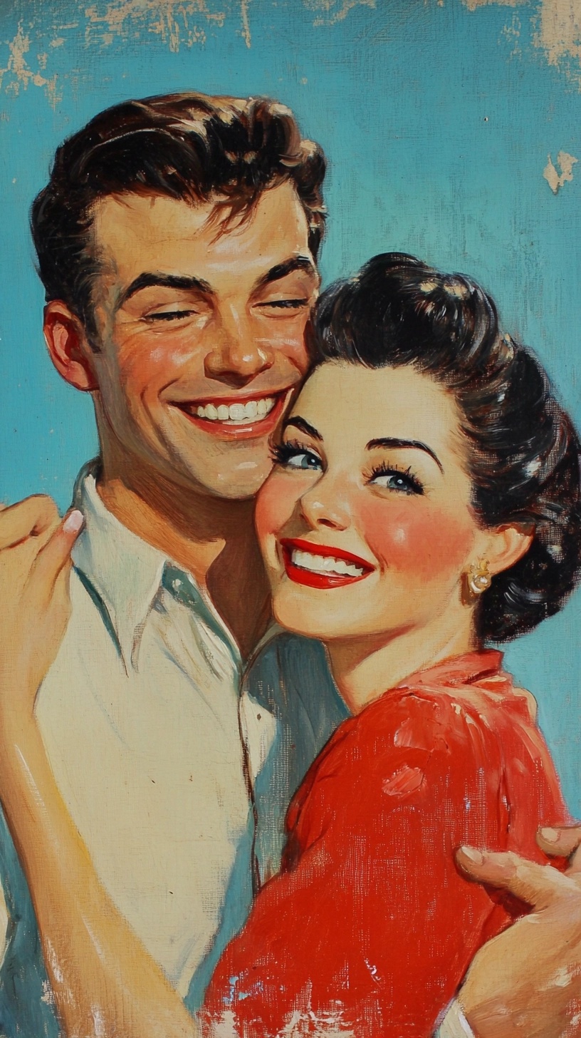 Charming 1950s Couple Embracing Happiness