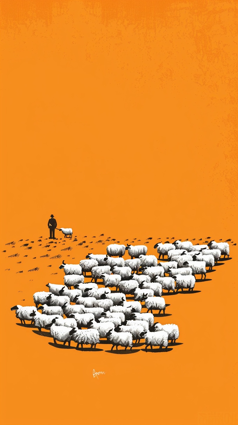 Unique Lone Sheep Among Ninetynine in Minimalist Style