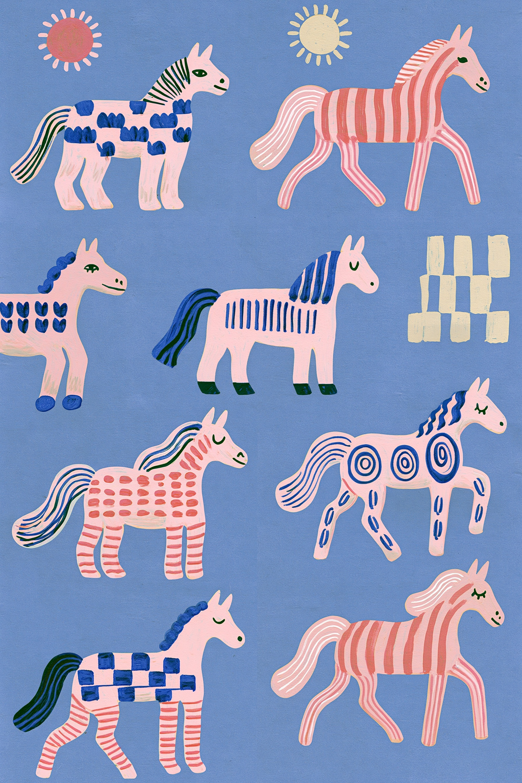 Vibrant Illustrated Horses with Unique Patterns
