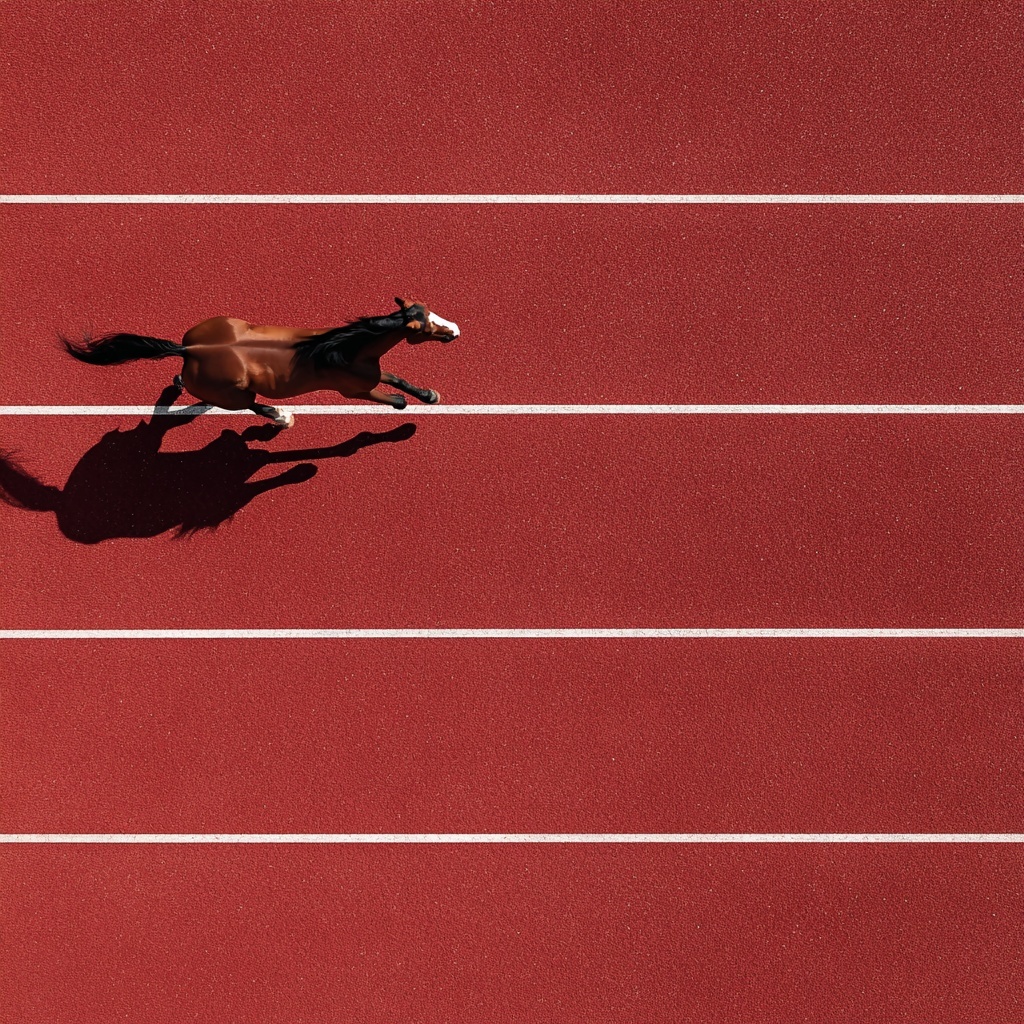 Stunning Aerial View of a Horse on Red Track