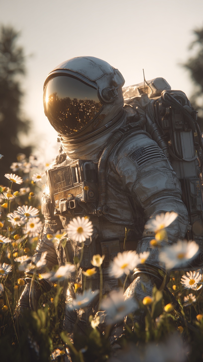 Stunning Astronaut Portrait on the Moon with Flowers