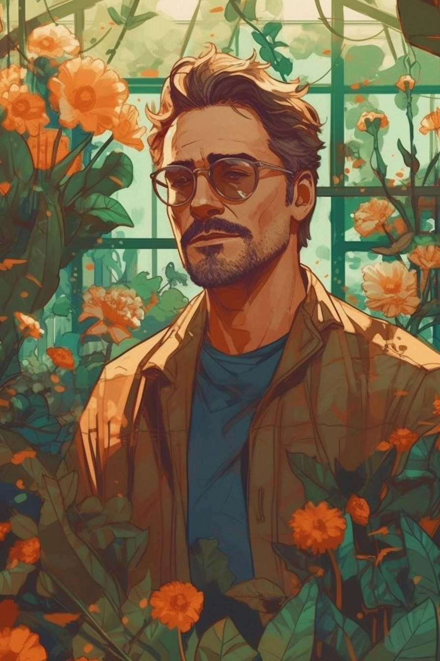 Stylish Tony Stark with Colorful Flowers