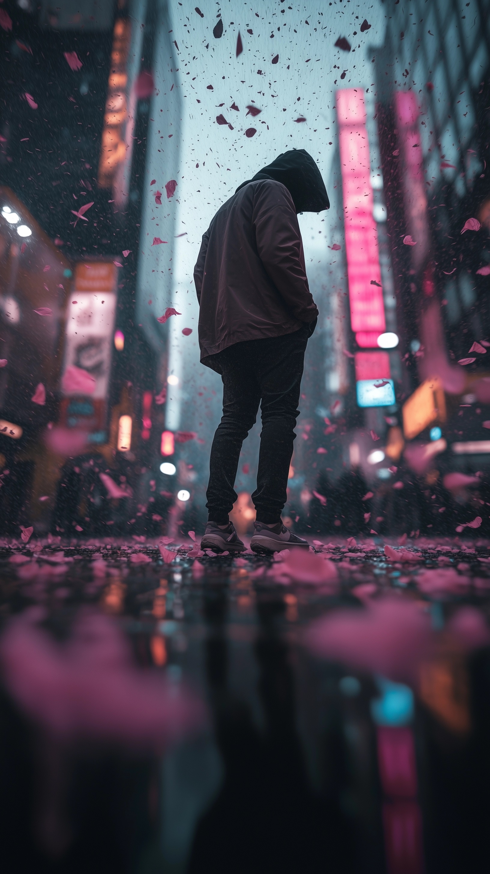 Urban Dreams: A Man in Neon City Lights