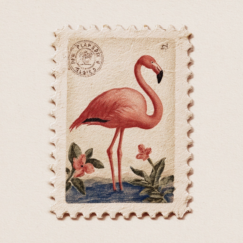 Vintage Flamingo Stamp in Soft Color Palette