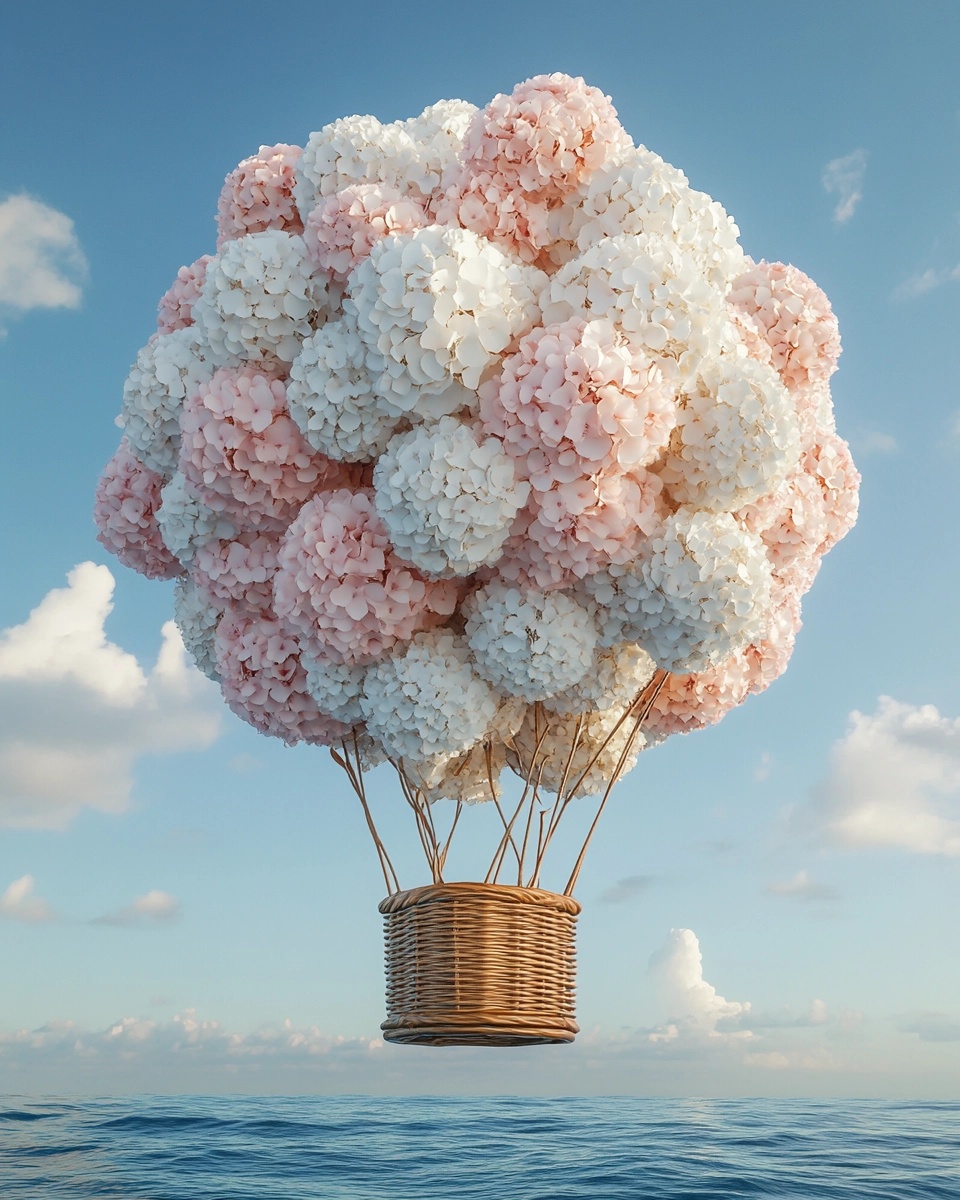 Enchanting Hydrangea Balloon Over Serene Seas