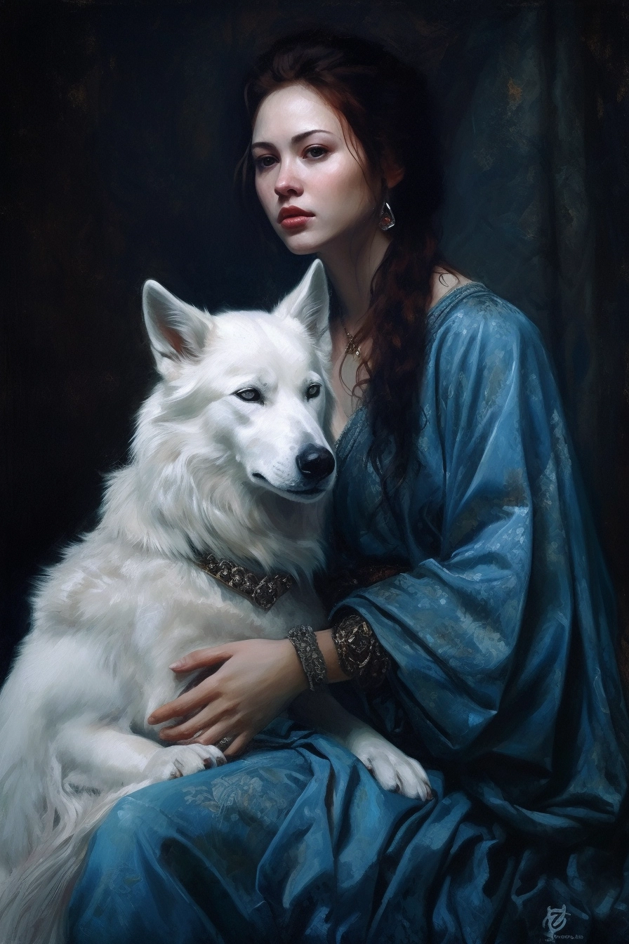 Mysterious Gothic Woman and Dog Painting