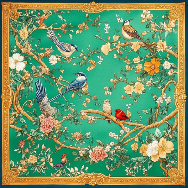 Elegant Silk Scarf Design with Floral Motifs