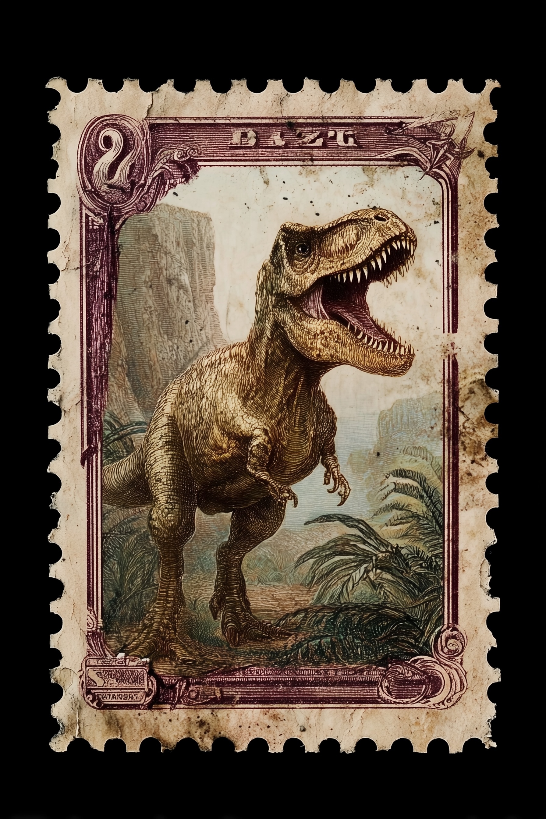 Vintage T-Rex Postage Stamp Art Print