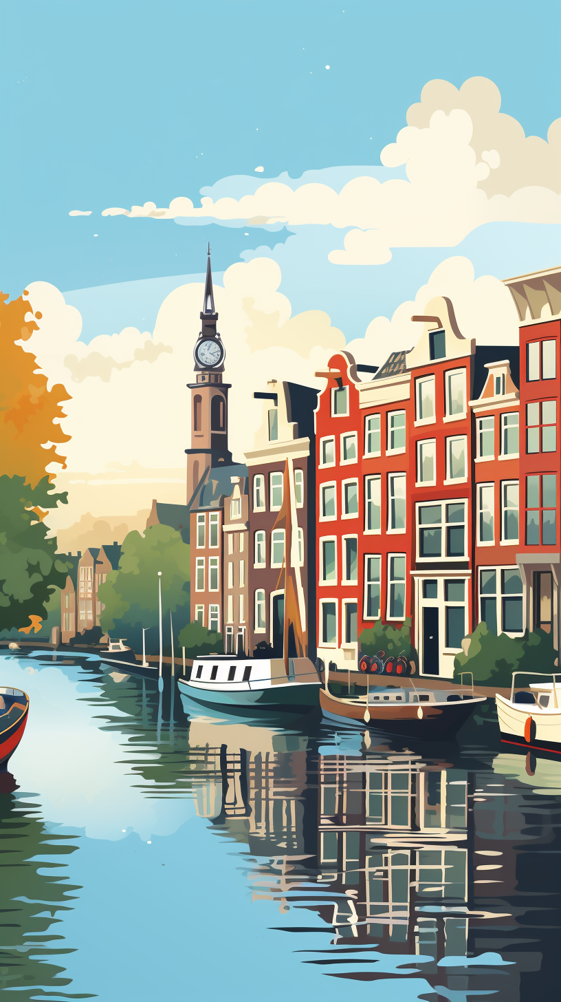 Vintage Amsterdam: Explore Iconic Landmarks with Vector Art