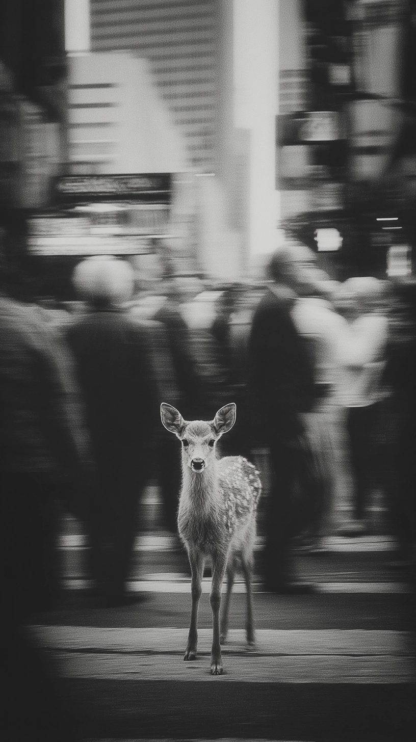 Urban Serenity: Fawn Amidst City Rush
