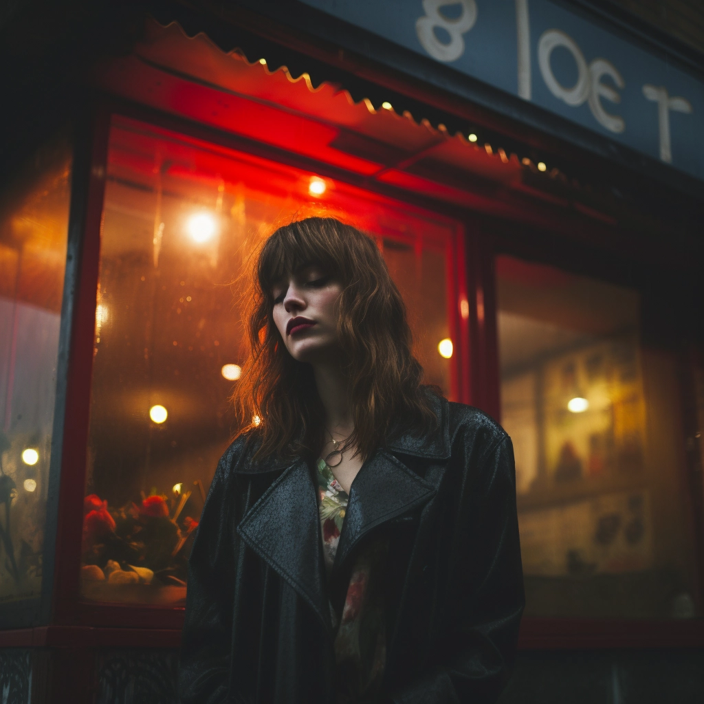 Melancholic Caucasian Woman: Rainy Tokyo Dreamscape