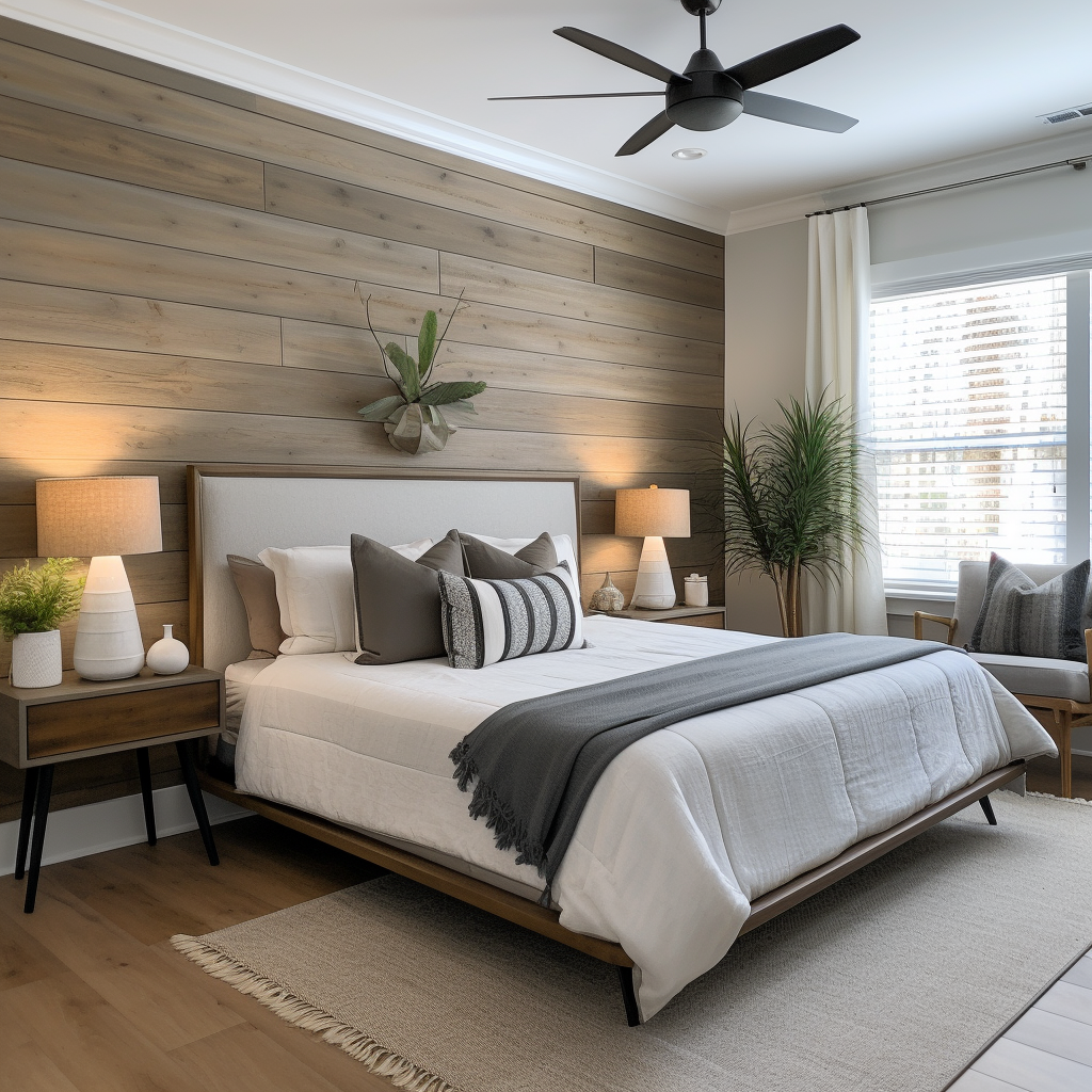 Stylish Master Bedroom with Shiplap Wall: Stunning Interior Design