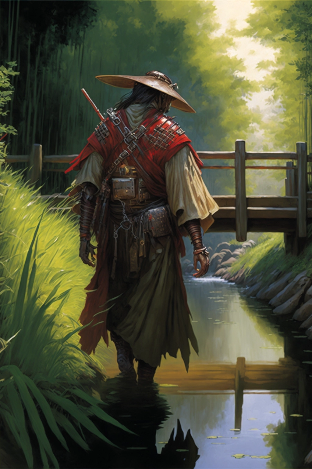 Samurai Jedi Bounty Hunter in a Samuraipunk Village