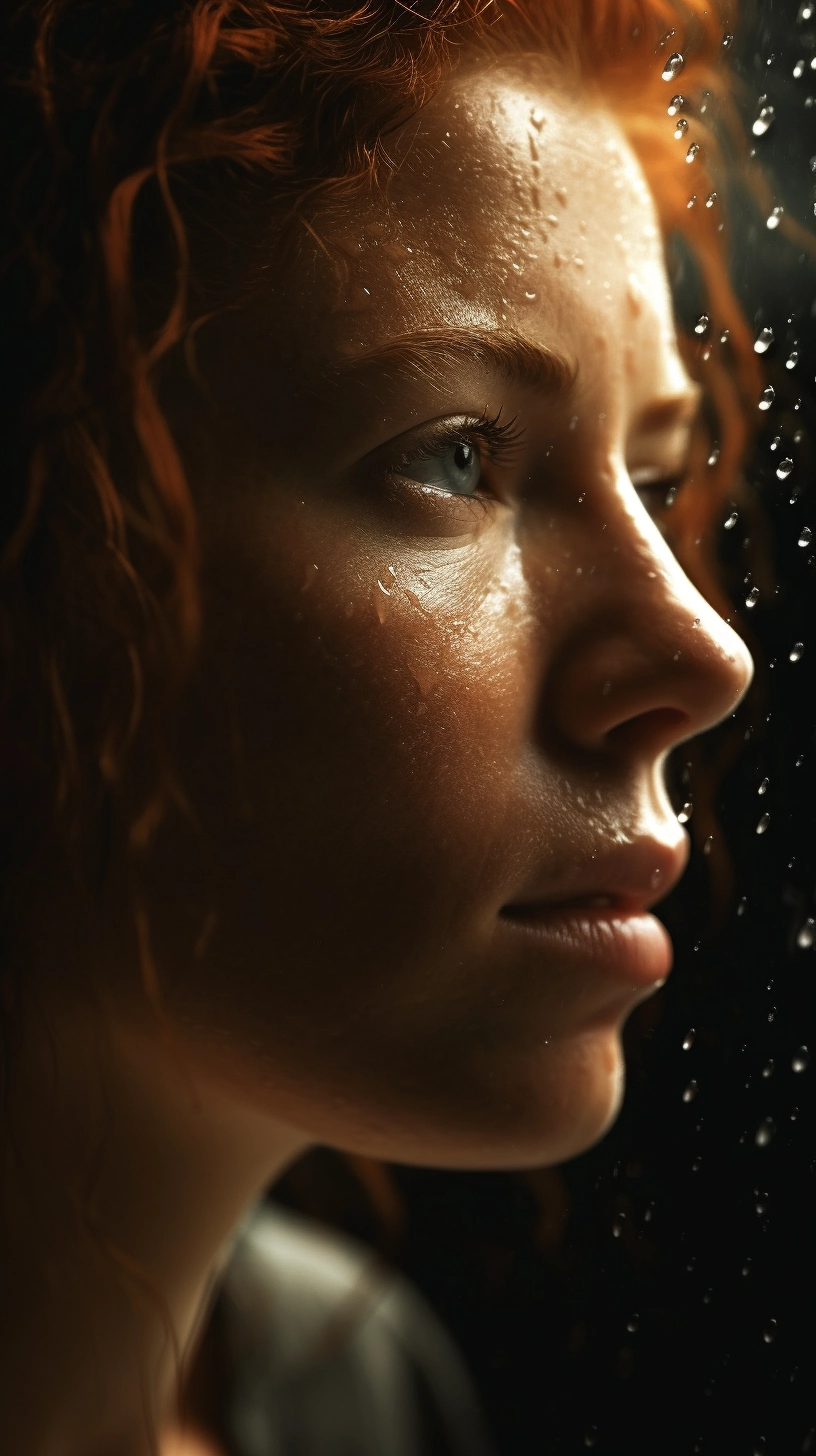 Intense Close-Up of Red-Haired Woman in 32k UHD