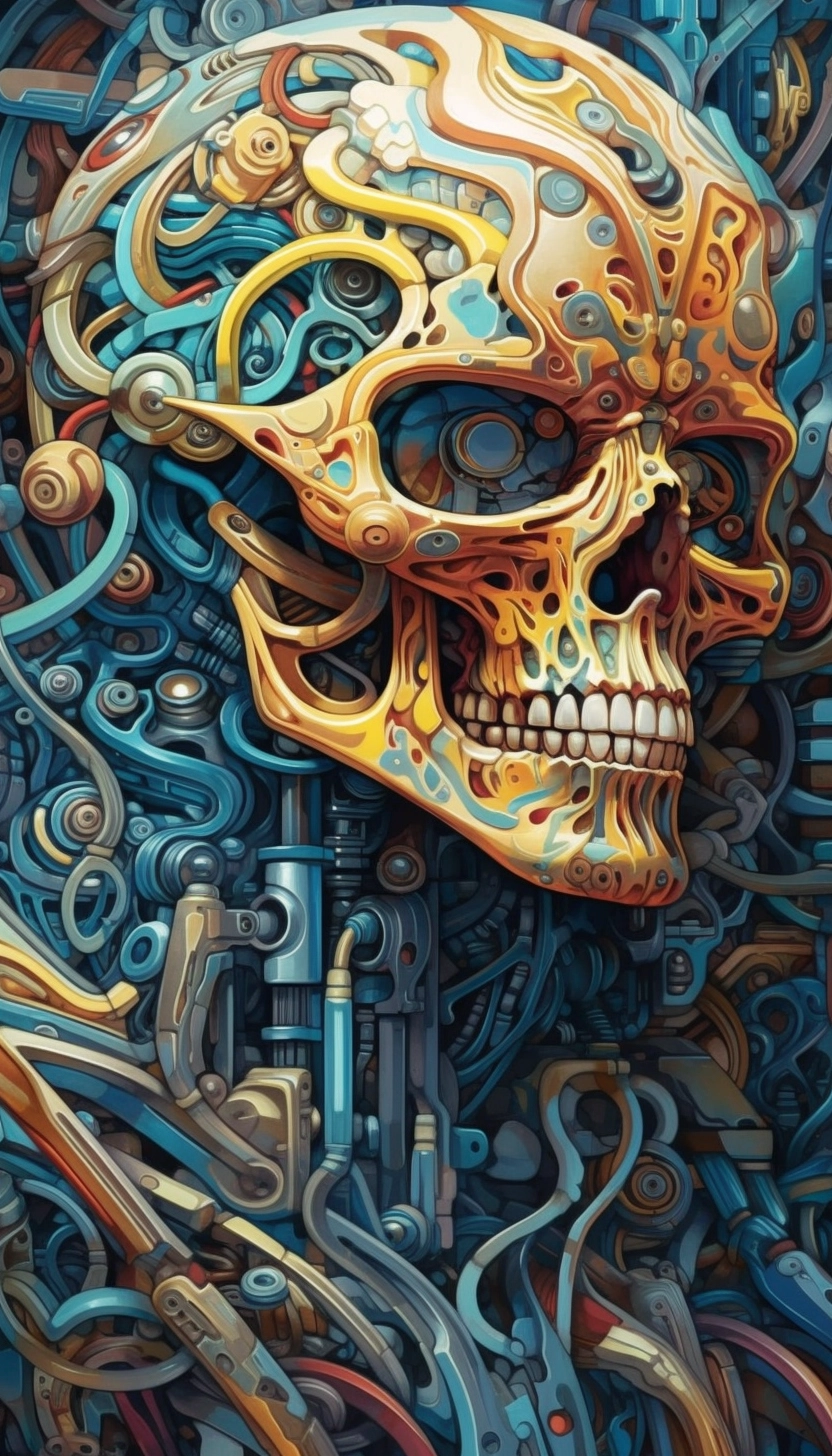 Biomech Close-Up: Dynamic Poster in Polychromatic Hues