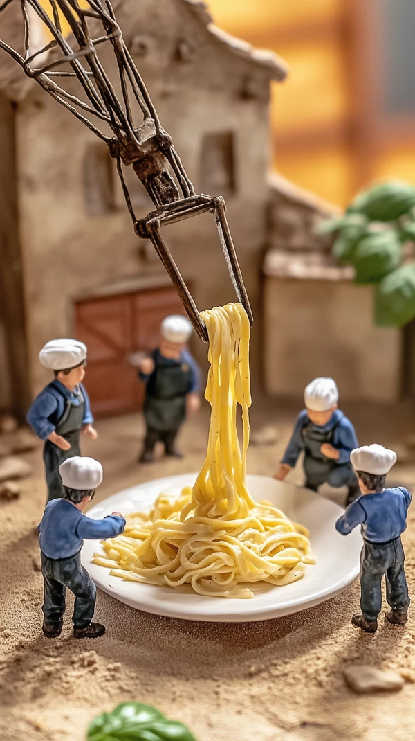 Miniature Chefs Crafting Perfect Fettuccine