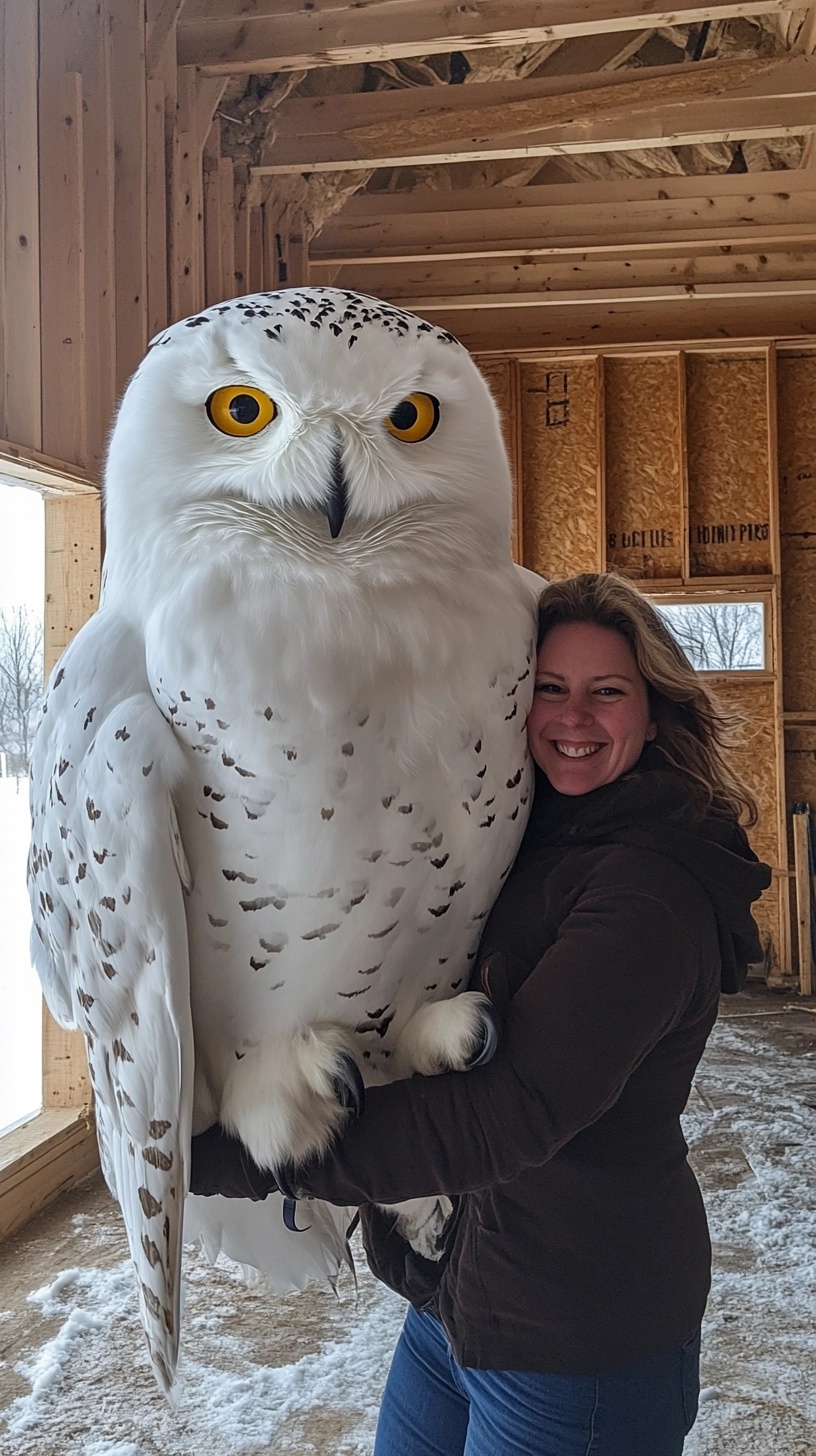 Majestic Snowy Owl and Owner in Unique Setting