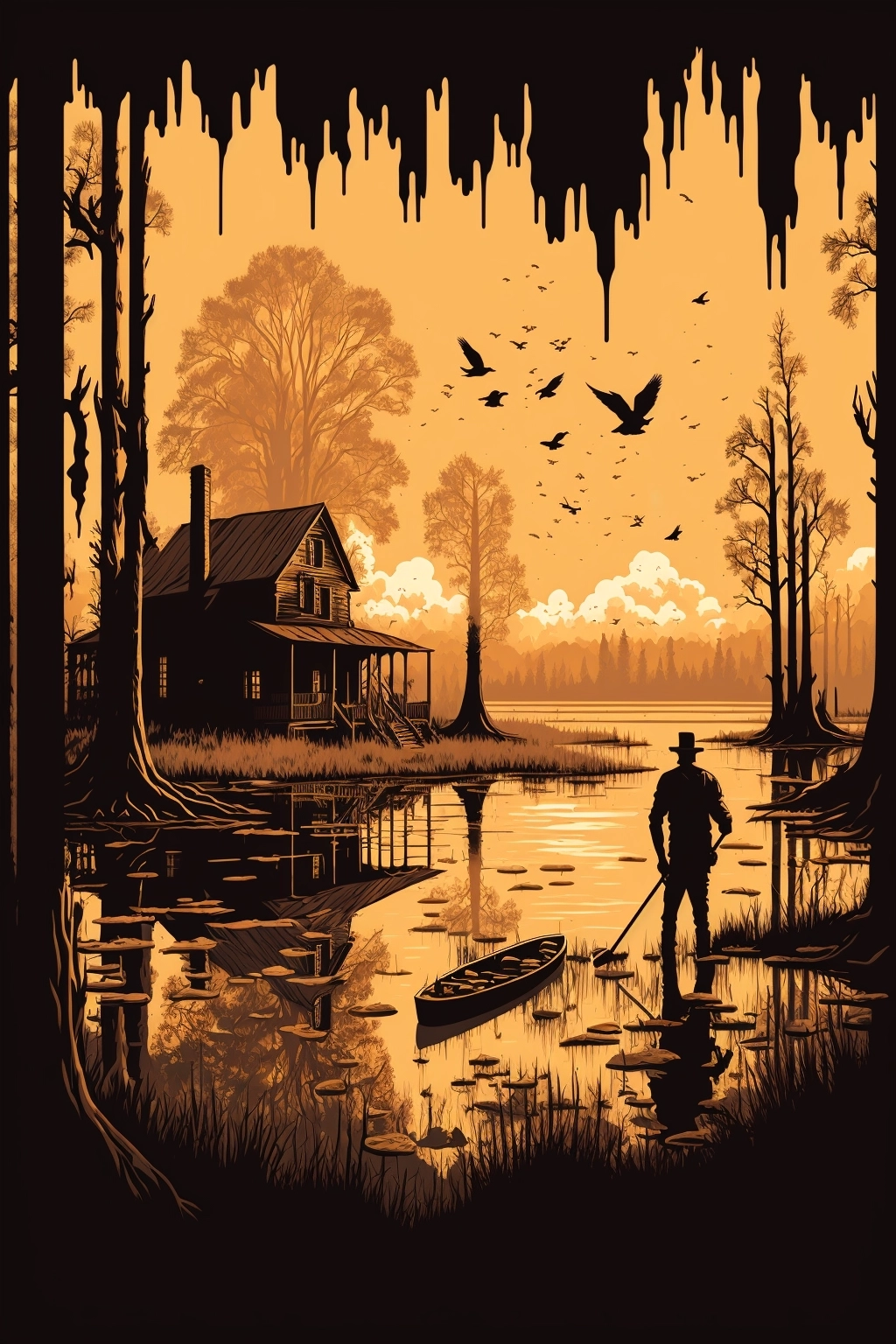 Abandoned Bayou Town: Hunt-Style Vector Art