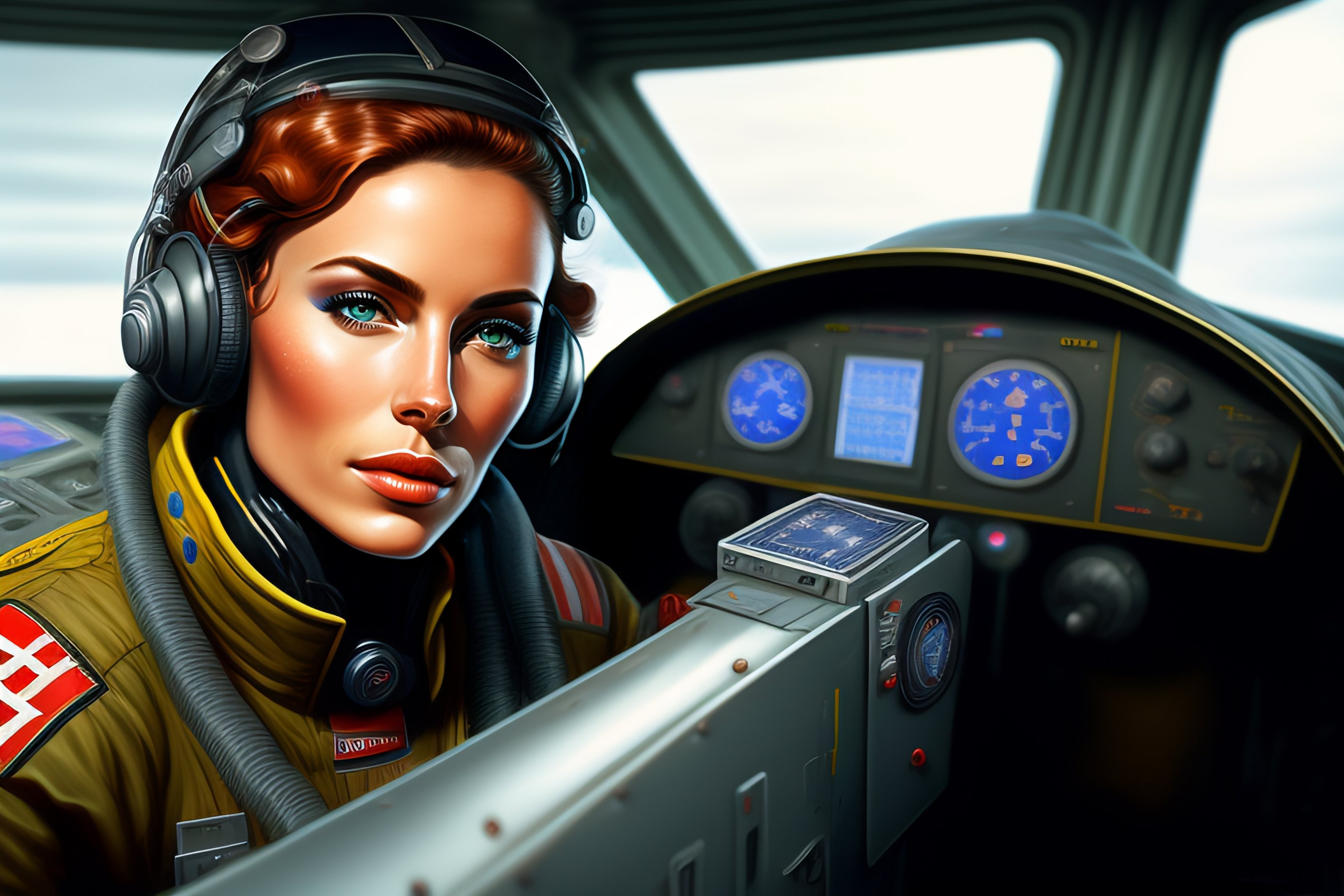 Hyperdetailed Cyborg Pilot: Russian Women in Cockpit