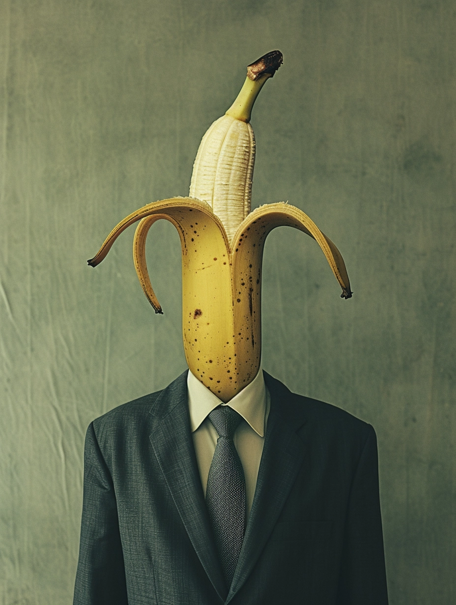 Surreal Fine Art: Open-Banana-Head Man by Pauline Gouyard