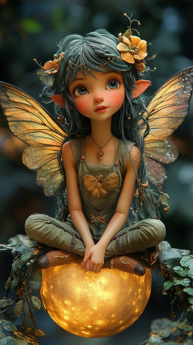 Enchanting Fairy on Crescent Moon – High Def Art