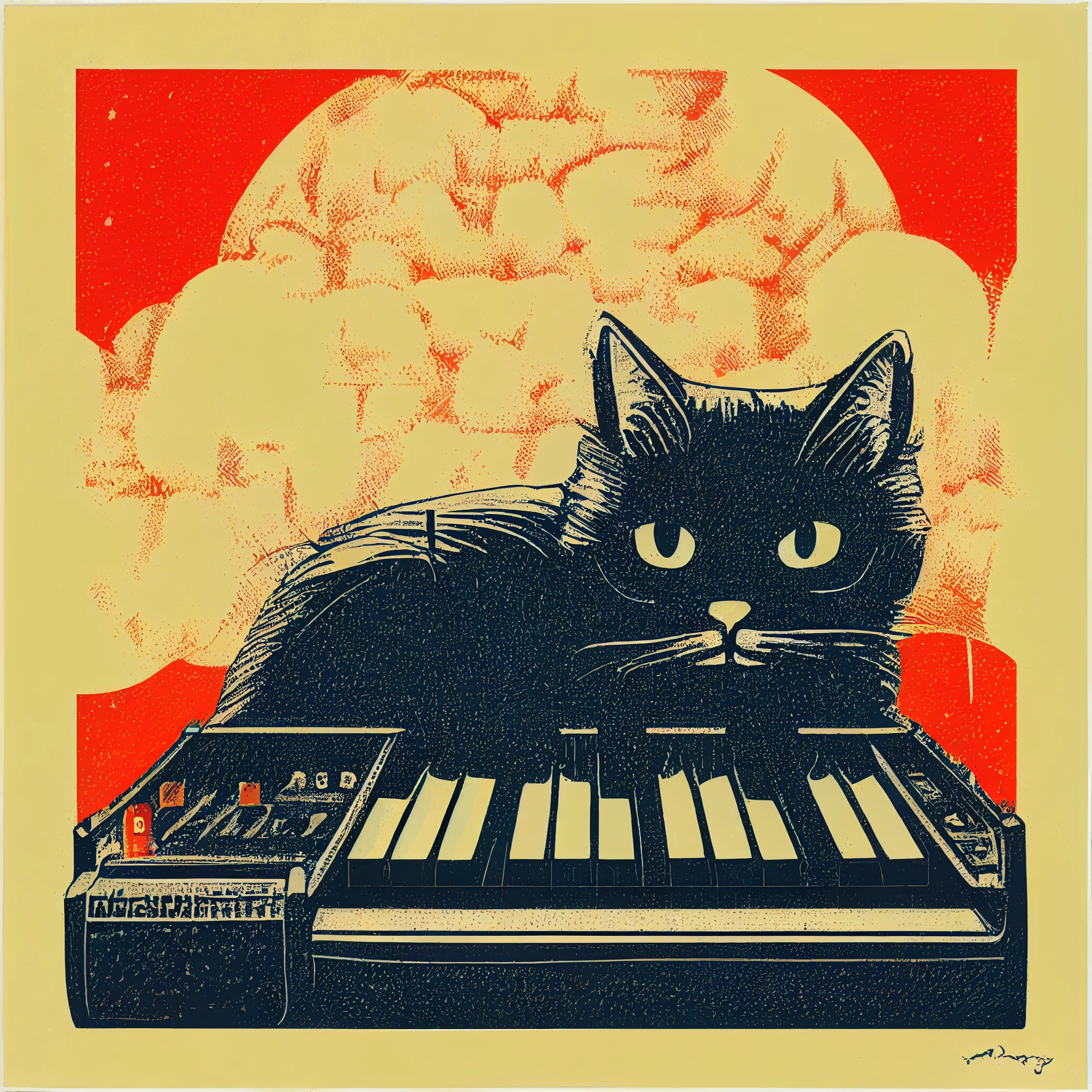 Retro Cat Synth Screen Print