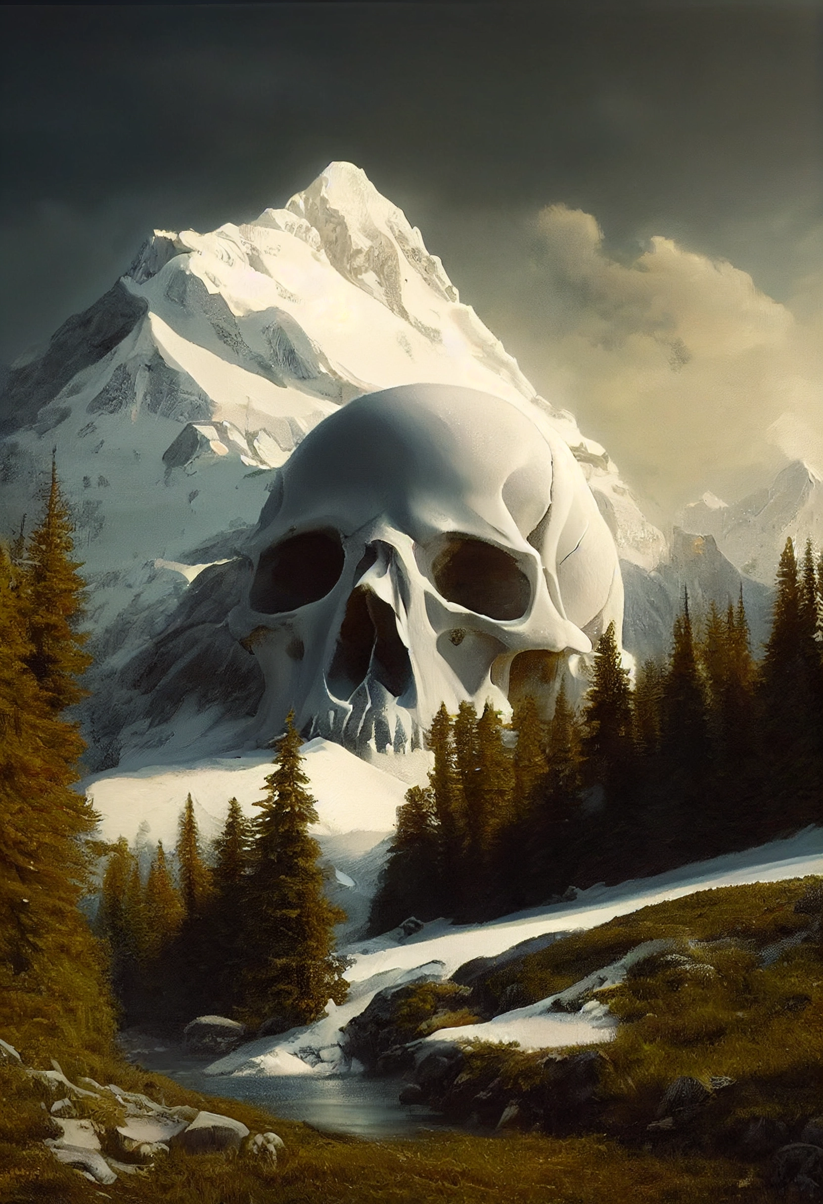 Hyper-realistic Skull Mountain Painting by Ivan Shishkin