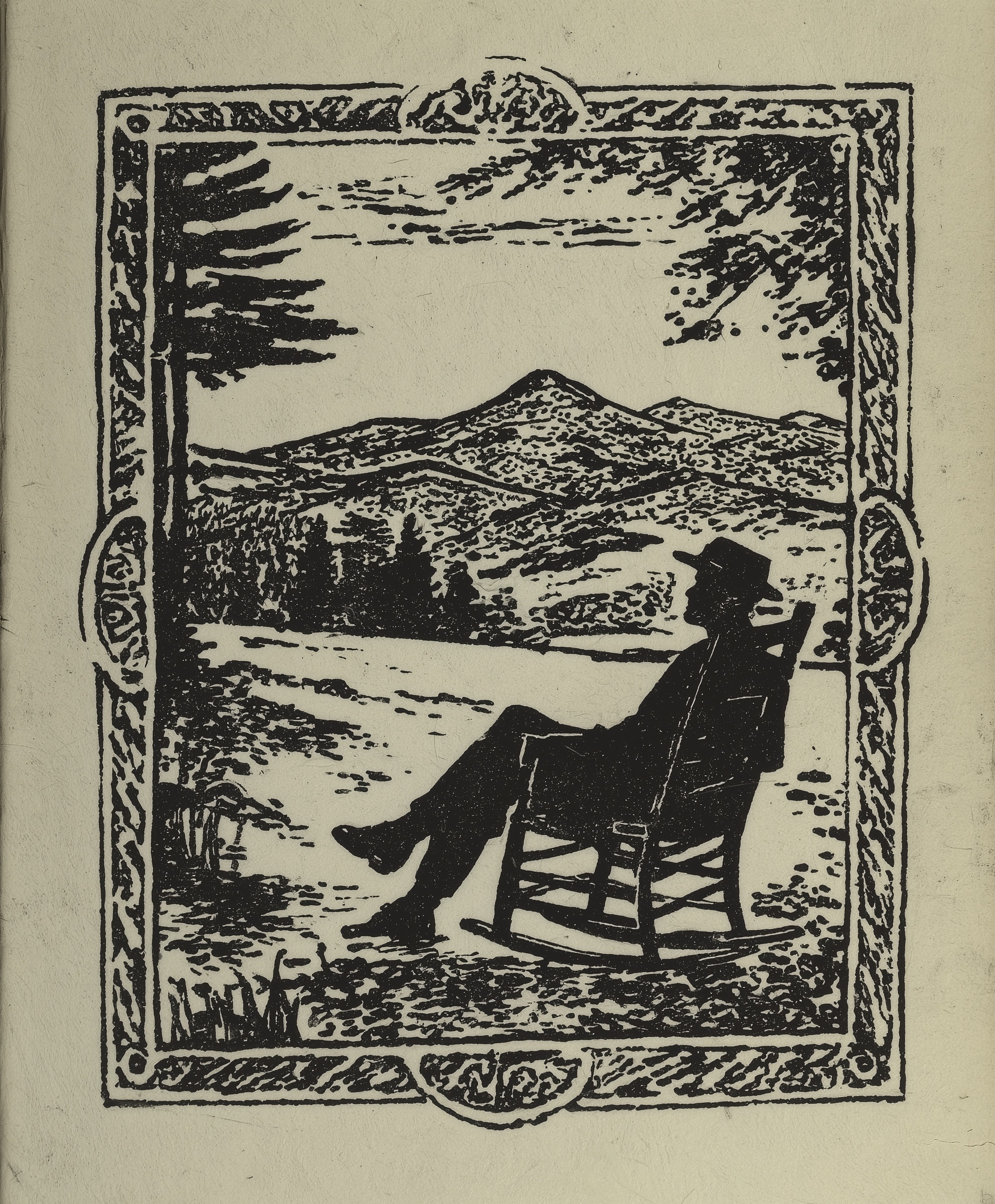 Winter Serenity: Man in Rocking Chair Overlooking Hills