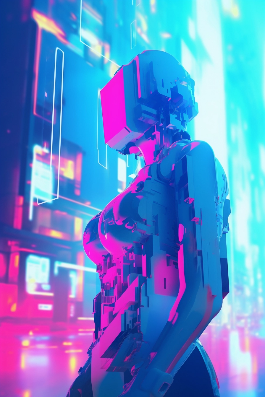 Futuristic 8-bit Cyberpunk Fashion: Luminous Dress, Ethereal Lighting | Subterfugitive