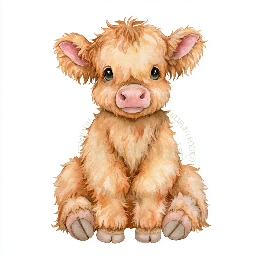 Cute Watercolor Baby Highland Cow Clipart