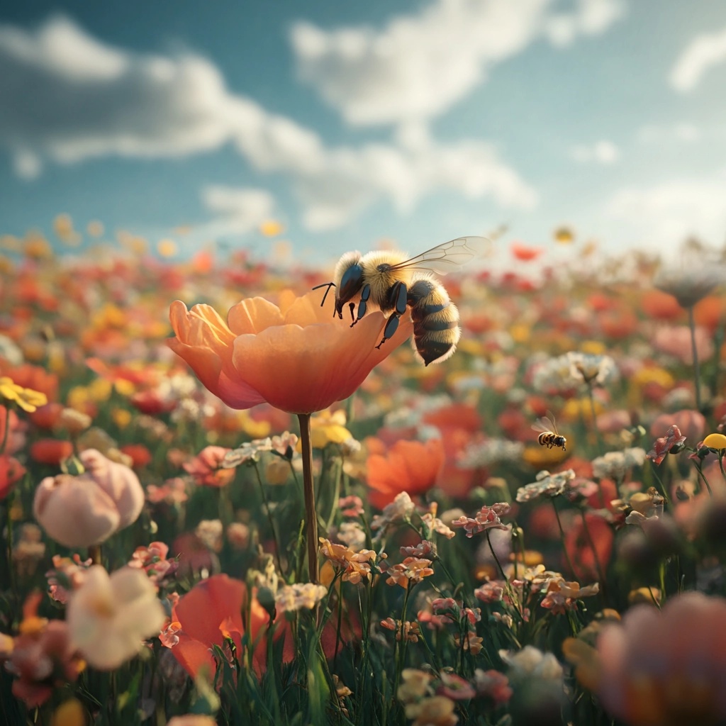 Stunning Flower Fields and Bees: A Nature's Touch