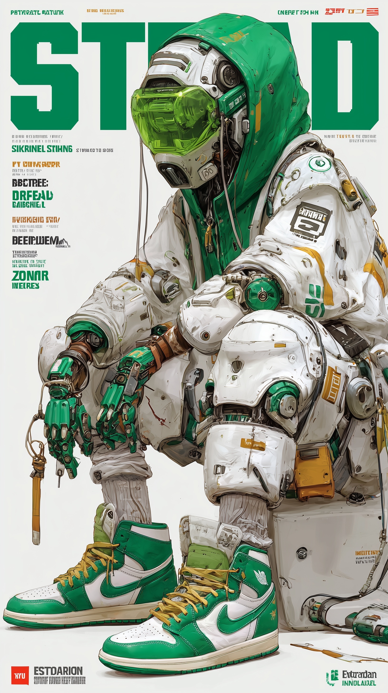 Cyborg Basketball Star: Green & White Sneaker Vibes